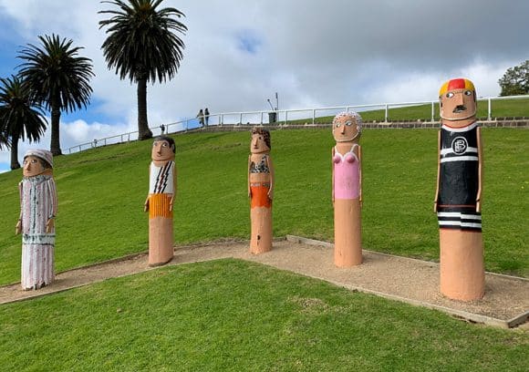 Geelong - bollards of historical characters adorn the public spaces and parks